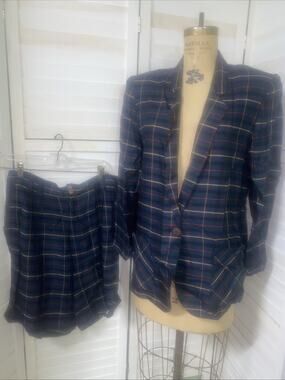 Vintage 80's 90's Marnie West 2 Piece Jacket Shorts Suit Set Plaid Sz Large